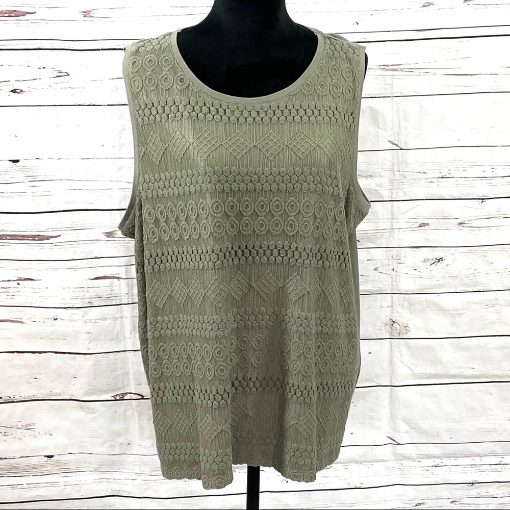 Chico's Sleeveless Top Green Lace‎ Overlay Size 4